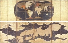 世界及日本図八曲屏風