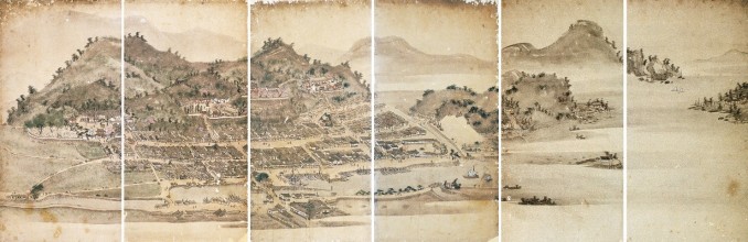 紙本著色竹原絵屏風