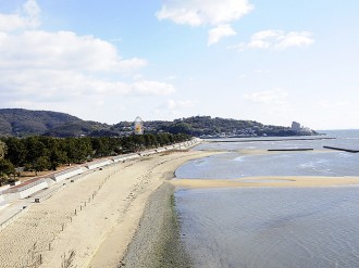東浜塩田の防潮堤と波止 