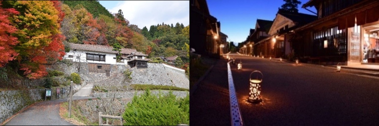 左：緑礬製造に携わった旧広兼家住宅／右：吹屋ベンガラ灯り