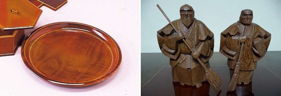 左：飛騨春慶/右：一位一刀彫