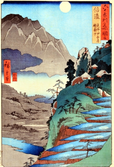 歌川広重作 浮世絵「信濃更科田毎月鏡台山」