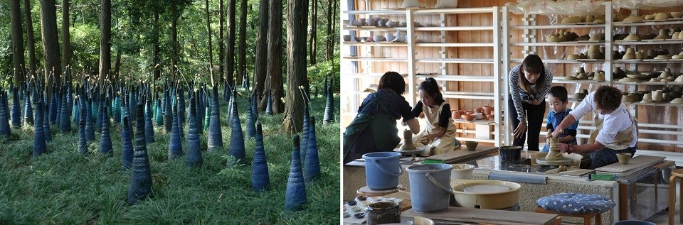 笠間芸術の森公園　陶の杜（左）　陶芸体験（右）