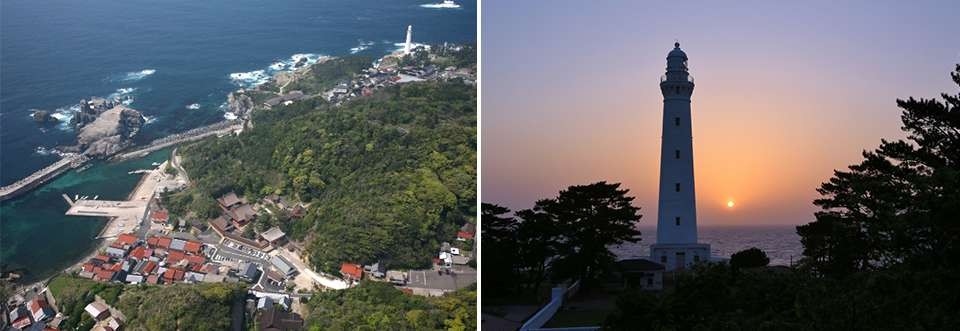 左：日御碕/右：出雲日御碕灯台と夕日