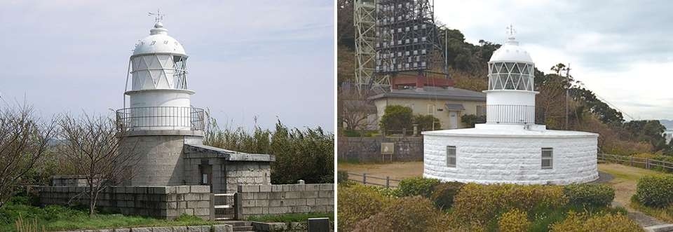 左：六連島灯台/右：部埼灯台