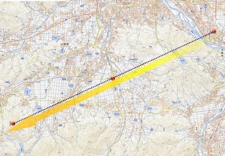 日本地図　レイラインが結ぶ3地点