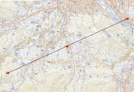 日本地図　レイラインが結ぶ3地点