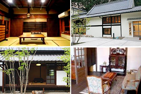 左上：ASUKA GUESTHOUSE　右上：飛鳥の宿 祝戸荘 左下：あすか癒俚の里 森羅塾　右下：B＆B Asuka